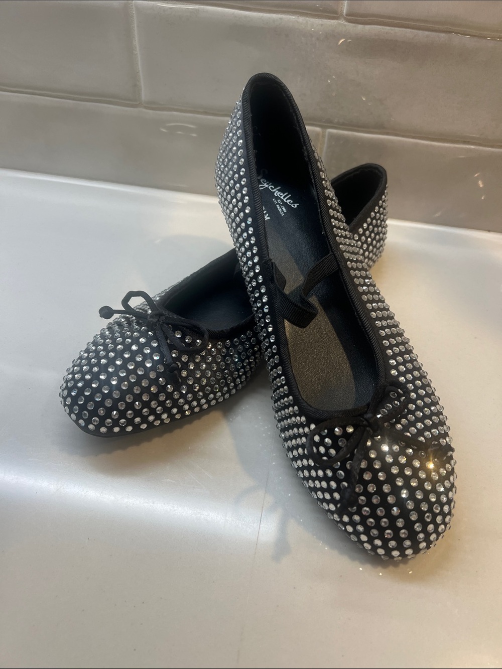 Seychelles Black Crystal-Studded Memory Foam Ballet Flats
